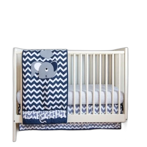 furniture, baby, boy, nursery, crib, bedding, navy, white transparent PNG cut-out