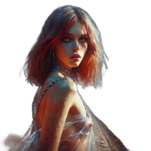 dress, face, fantasy art, photorealistic, oil painting, concept art, fire, blue transparent PNG cut-out