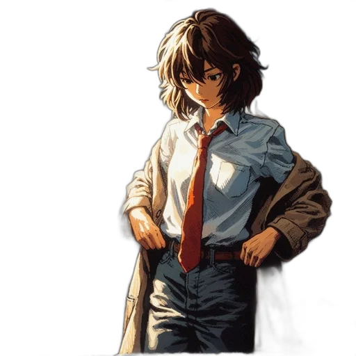 jacket, staff, weapon, face, pixel art, anime, concept art, comic book art transparent PNG cut-out