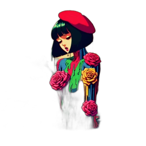 flower, umbrella, jewelry, jacket, pixel art, concept art, 3d render, vaporwave transparent PNG cut-out