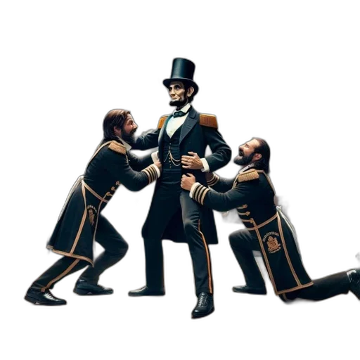 staff, concept art, 3d render, fire, city street, abraham, lincoln, portrayed transparent PNG cut-out