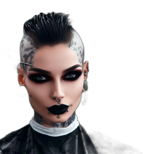 face, hair, cyberpunk, photorealistic, concept art, fantasy art, dark, monochrome transparent PNG cut-out