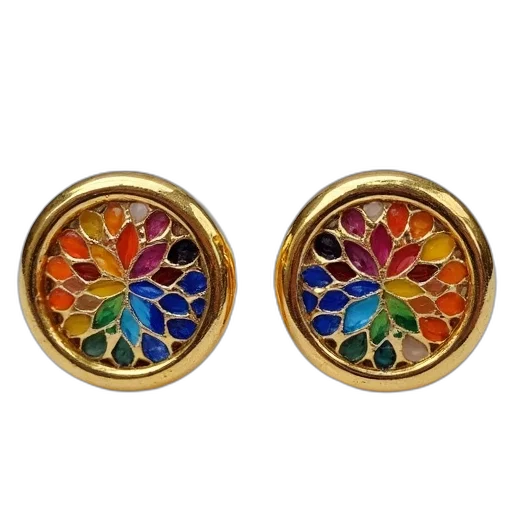 jewelry, pair, gold, cufflinks, colorful, multicolored, mosaic, design transparent PNG cut-out