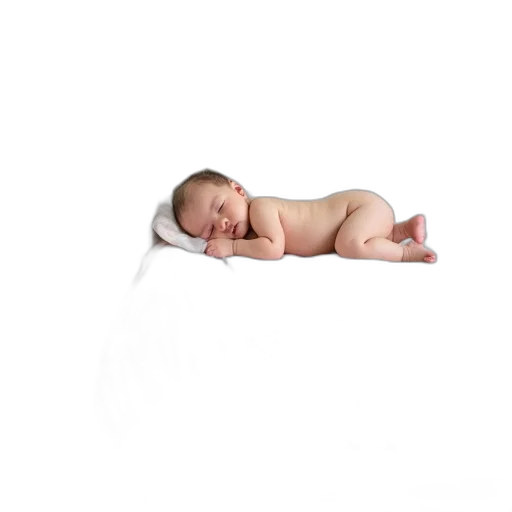 photorealistic, 3d render, baby, sleeping, white, crib, pink, striped transparent PNG cut-out