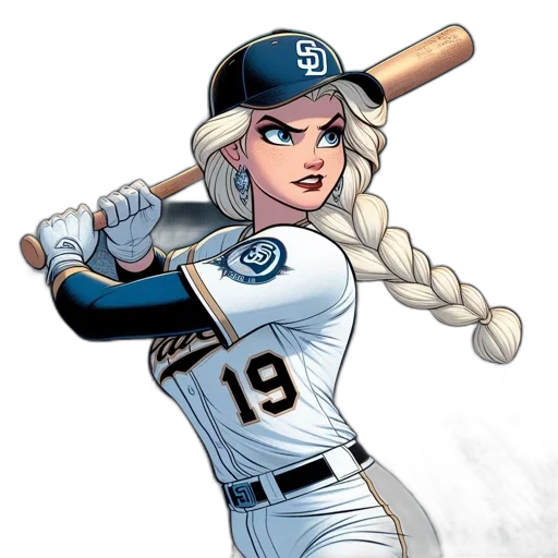 comic book art, cartoon, concept art, female, animated, baseball, player, prepares transparent PNG cut-out
