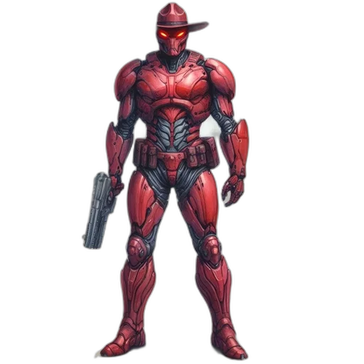 robot, weapon, concept art, comic book art, pixel art, 3d render, red, sketches transparent PNG cut-out