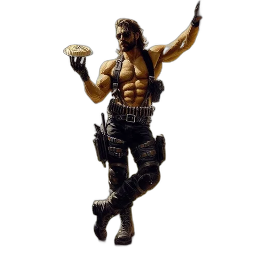 weapon, concept art, 3d render, pixel art, cyberpunk, muscular, man, black transparent PNG cut-out