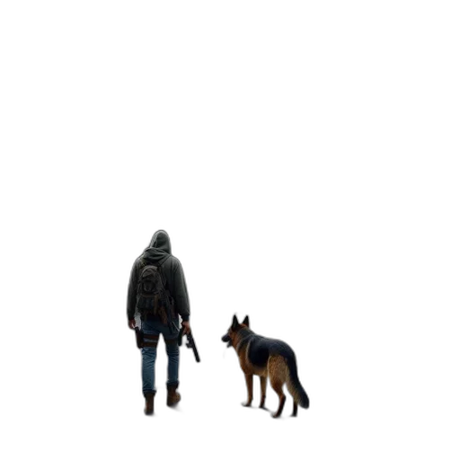 jacket, animal, creature, umbrella, pixel art, concept art, 3d render, photorealistic transparent PNG cut-out