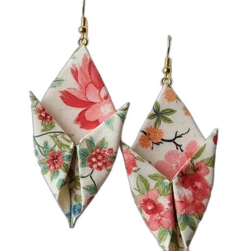 jewelry, paper, cranes, floral, fabric, earring, gold, hooks transparent PNG cut-out