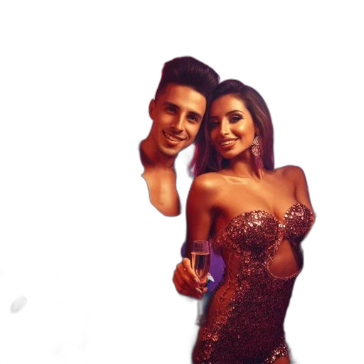 dress, 3d render, cartoon, photorealistic, outer space, man, woman, celebrate transparent PNG cut-out
