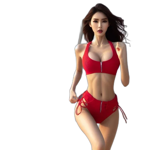 3d render, photorealistic, concept art, fantasy art, red, woman, bikini, dynamic transparent PNG cut-out