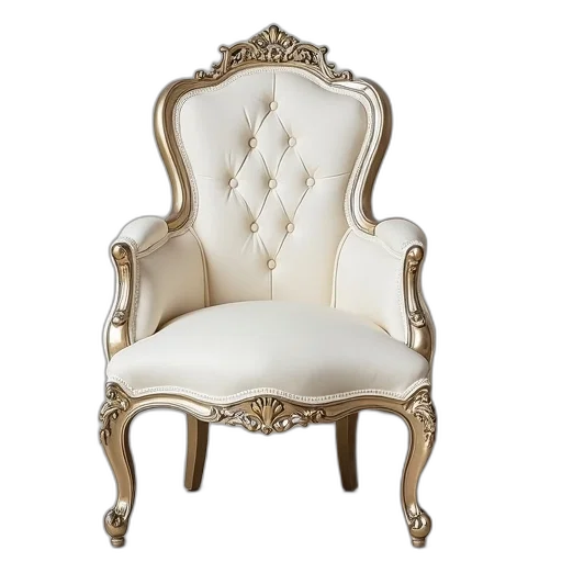 furniture, crown, jewelry, 3d render, ornate, button, back, chair transparent PNG cut-out