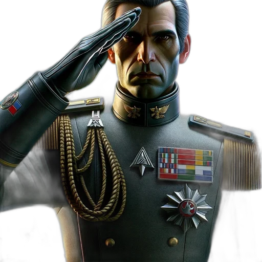 staff, robot, concept art, photorealistic, 3d render, stern, medal-adorned, star transparent PNG cut-out