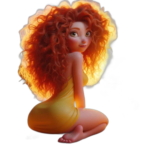 hair, dress, crown, fantasy art, concept art, 3d render, cartoon, fire transparent PNG cut-out