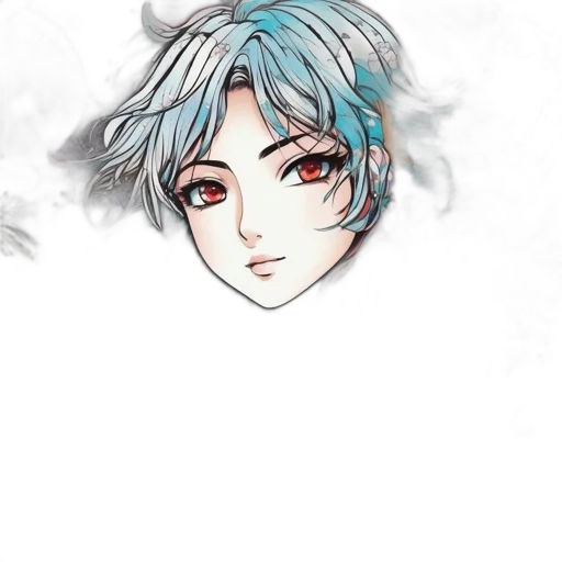 mask, face, staff, hair, anime, concept art, fantasy art, watercolor transparent PNG cut-out