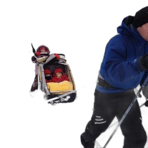 staff, snow, person, cross-country, skiing, children, sled, attached transparent PNG cut-out