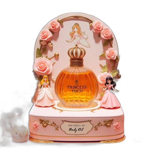 crown, perfume, display, features, princess, peach, bottle, surrounded transparent PNG cut-out