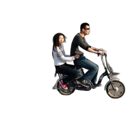 photorealistic, 3d render, concept art, three, people, riding, bicycles, paved transparent PNG cut-out