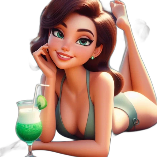jewelry, cartoon, photorealistic, concept art, fantasy art, beach, green, animated transparent PNG cut-out
