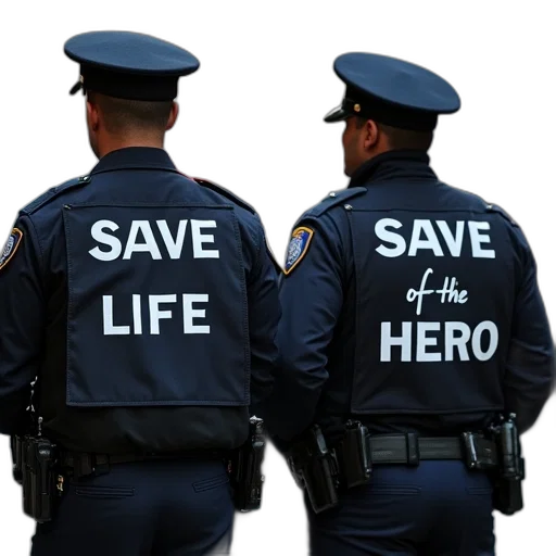 police, holding, posters, reading, save, life, hero, standing transparent PNG cut-out