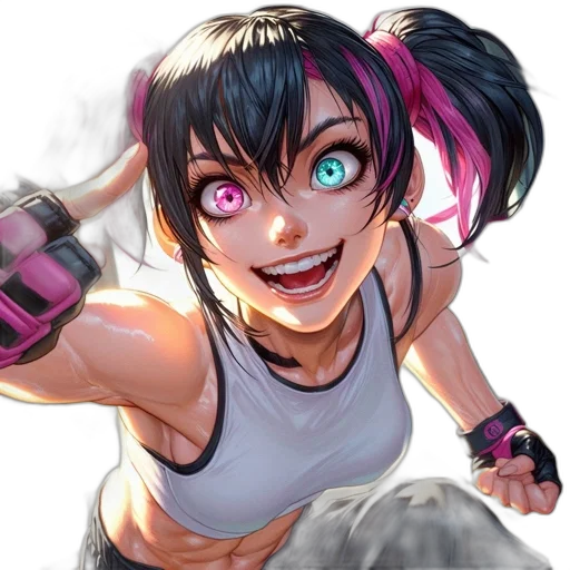weapon, face, anime, comic book art, concept art, cyberpunk, animated, female transparent PNG cut-out