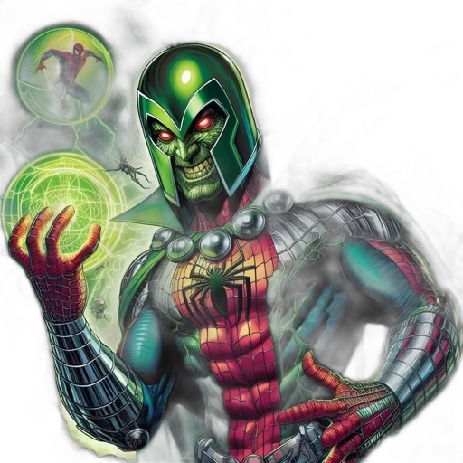 mask, robot, comic book art, concept art, fantasy art, 3d render, fusion, spider-man transparent PNG cut-out