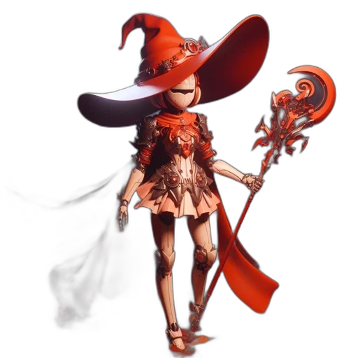 staff, hat, dress, concept art, fantasy art, 3d render, pixel art, red transparent PNG cut-out