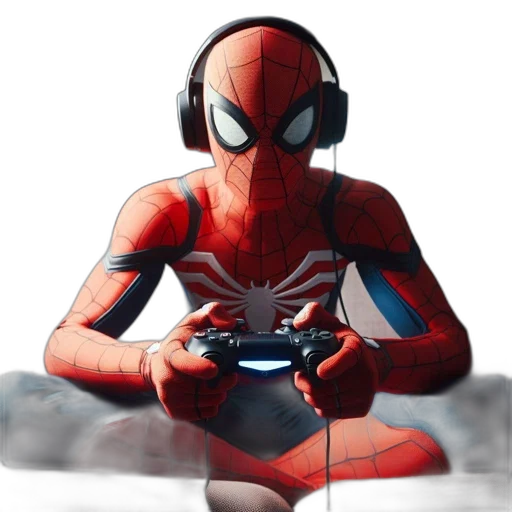 mask, concept art, comic book art, pixel art, fantasy art, spider-man, cosplayer, sits transparent PNG cut-out
