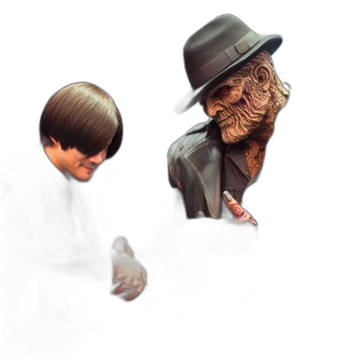 mask, hat, creature, concept art, 3d render, comic book art, photorealistic, two transparent PNG cut-out