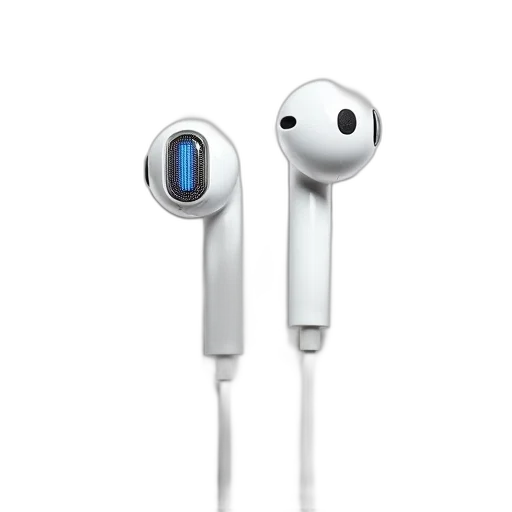 white, earbud, blue, circular, design, tip, shown, against transparent PNG cut-out