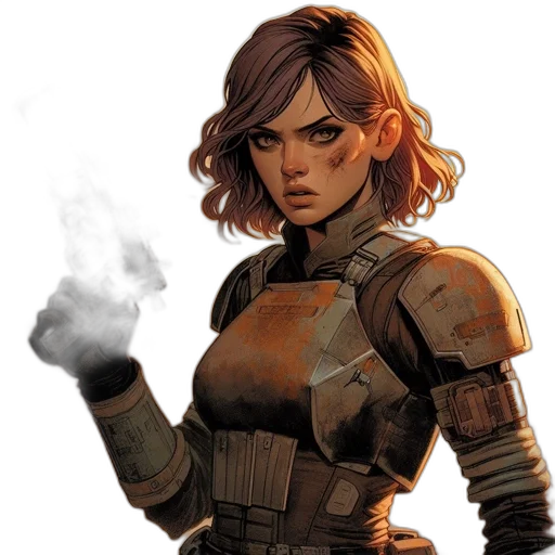 comic book art, concept art, fantasy art, pixel art, earth tones, golden, scarred, woman transparent PNG cut-out