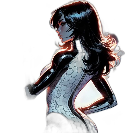 dress, comic book art, concept art, fantasy art, cartoon, monochrome, dark, woman transparent PNG cut-out
