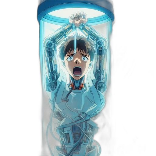 bottle, robot, creature, concept art, anime, cyberpunk, 3d render, underwater transparent PNG cut-out
