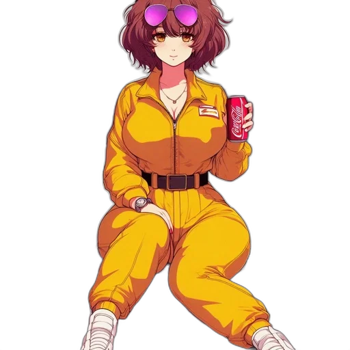 jacket, robot, dress, staff, anime, cyberpunk, vaporwave, pixel art transparent PNG cut-out