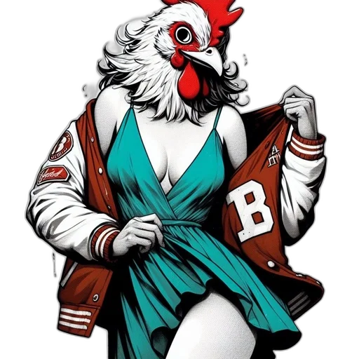 jacket, comic book art, concept art, artistic, rendition, features, person, chicken-head transparent PNG cut-out