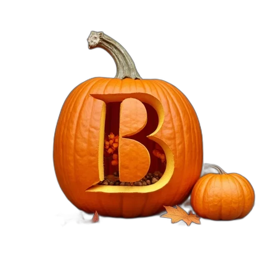 food, 3d render, photorealistic, decorative, pumpkin, carved, letter, sits transparent PNG cut-out
