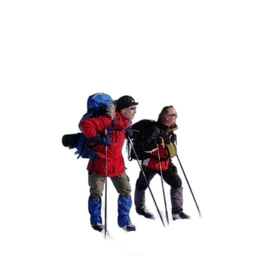 staff, jacket, umbrella, 3d render, concept art, snow, two, skiers transparent PNG cut-out