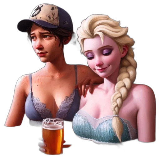 hat, pixel art, fantasy art, concept art, photorealistic, two, animated, females transparent PNG cut-out