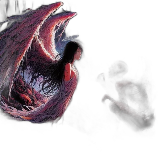 creature, dragon, hair, dress, concept art, photorealistic, comic book art, watercolor transparent PNG cut-out