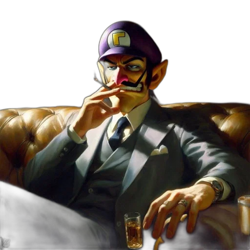 mask, face, hat, concept art, photorealistic, oil painting, pixel art, waluigi transparent PNG cut-out
