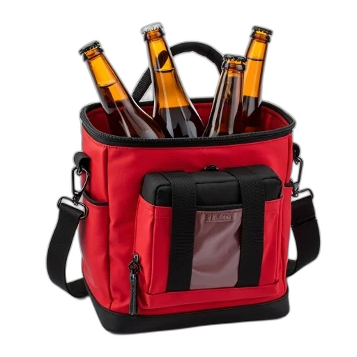 red, black, insulated, cooler, bag, clear, plastic, window transparent PNG cut-out