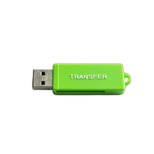 3d render, green, usb, flash, drive, word, transfer, written transparent PNG cut-out