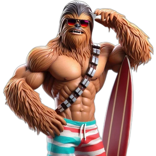 comic book art, concept art, artistic, rendition, chewbacca, wears, sunglasses, surfer transparent PNG cut-out
