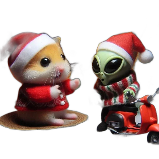 concept art, 3d render, outer space, two, festive, characters, hamster, donning transparent PNG cut-out
