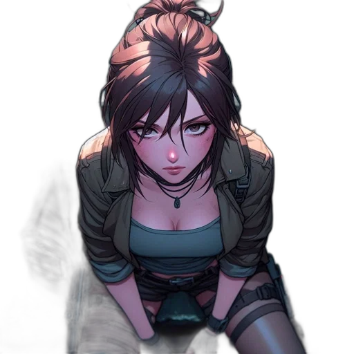 jacket, weapon, staff, face, concept art, cyberpunk, comic book art, fantasy art transparent PNG cut-out