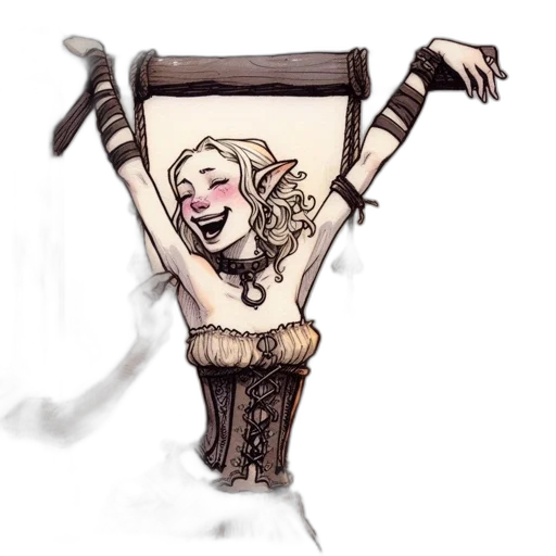 staff, concept art, fantasy art, watercolor, comic book art, elfish, woman, pointed transparent PNG cut-out