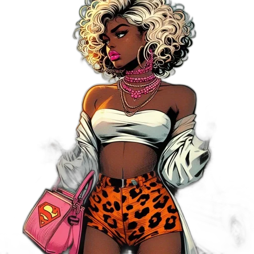 comic book art, concept art, cartoon, fantasy art, neon, woman, curly, blonde transparent PNG cut-out