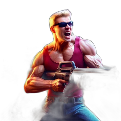 weapon, comic book art, concept art, cyberpunk, pixel art, neon, two, protagonists transparent PNG cut-out