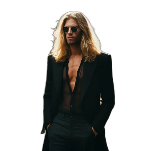 jacket, hair, staff, dress, concept art, cyberpunk, photorealistic, man transparent PNG cut-out