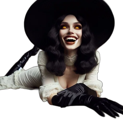 hat, mask, face, photorealistic, concept art, dark, woman, wavy transparent PNG cut-out